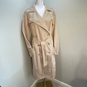 NWT Women’s Tan Long Water Repellent Trench Rain Coat A NEW DAY Sz XS